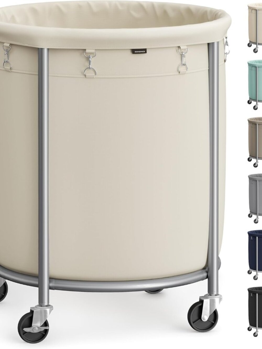 Laundry Basket with Wheels,190L, Steel Frame, Removable Bag